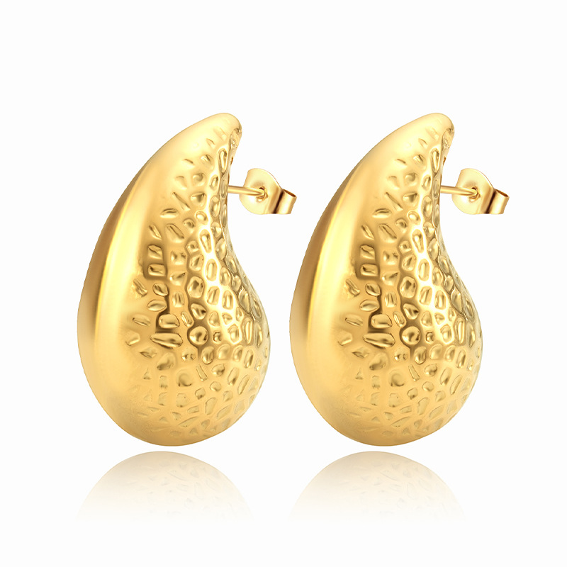 18k Gold Woman Water Drop Stud Earrings Chunky Charm Shiny Hollow Designer Jewelry Tarnish Free Stainless Steel Gold Earring Girls Gift Fashion Luxury
