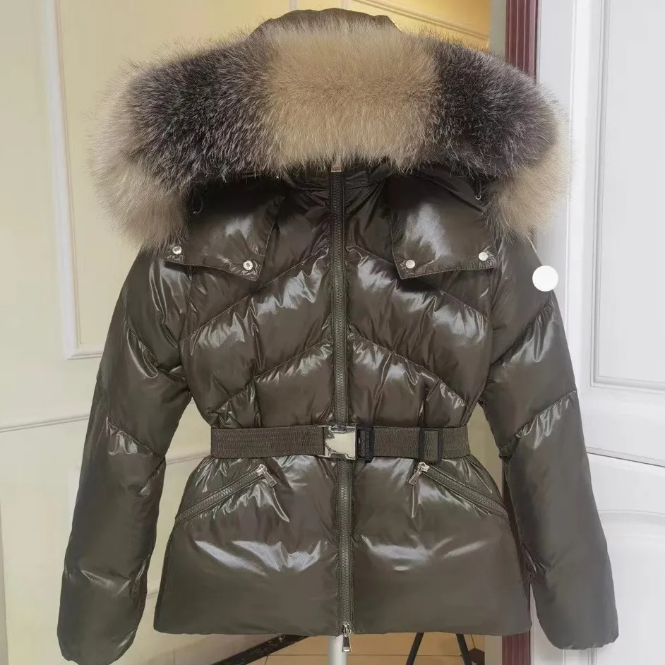 Lanjia- Winter Womens Fw22 Designer Puffer Jacket Fur Coats Real Raccoon Hair Collar Warm Fashion Parkas With Belt Lady Coat Outerwear Down Jackets C1