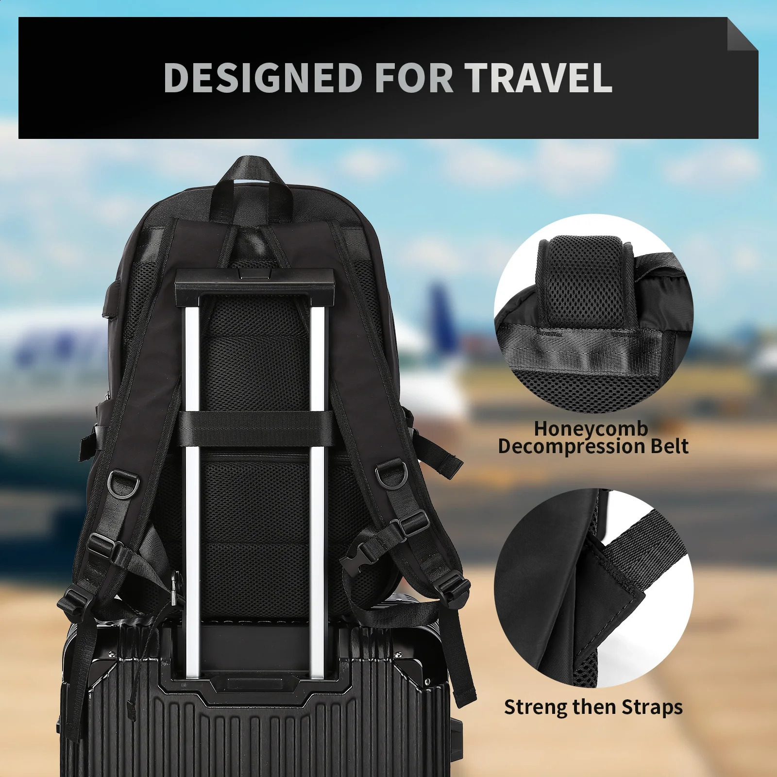 Black Carry on Backpack for Men Women Waterproof College Lightweight Small Laptop Travel Hiking Casual Daypack y240919