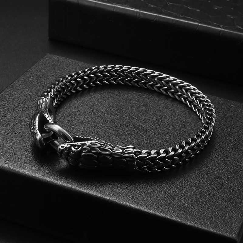 Punk Style Stainless Steel Zodiac Double-headed Dragon Snake Pendant Mens Bracelet Rock Hip Hop Locomotive Party JewelryX240913