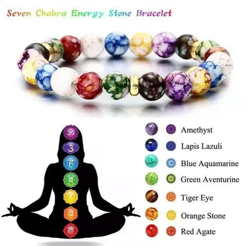 Classic 7 Chakra Beads Bracelet Natural Stone Black Rope Braided Yoga Reiki Healing Balance Bracelets Bangles Meditation Gifts 240906