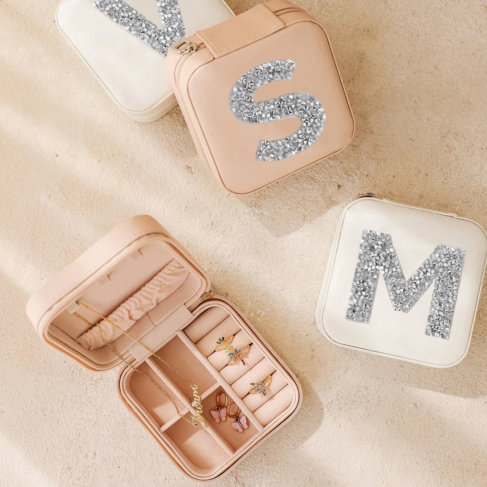 Personalized Rhinestone Initial Jewelry Box Travel Jewelry Case Mothers Day / Birthday / Holiday Gifts for Her Bridesmaid Party 240910