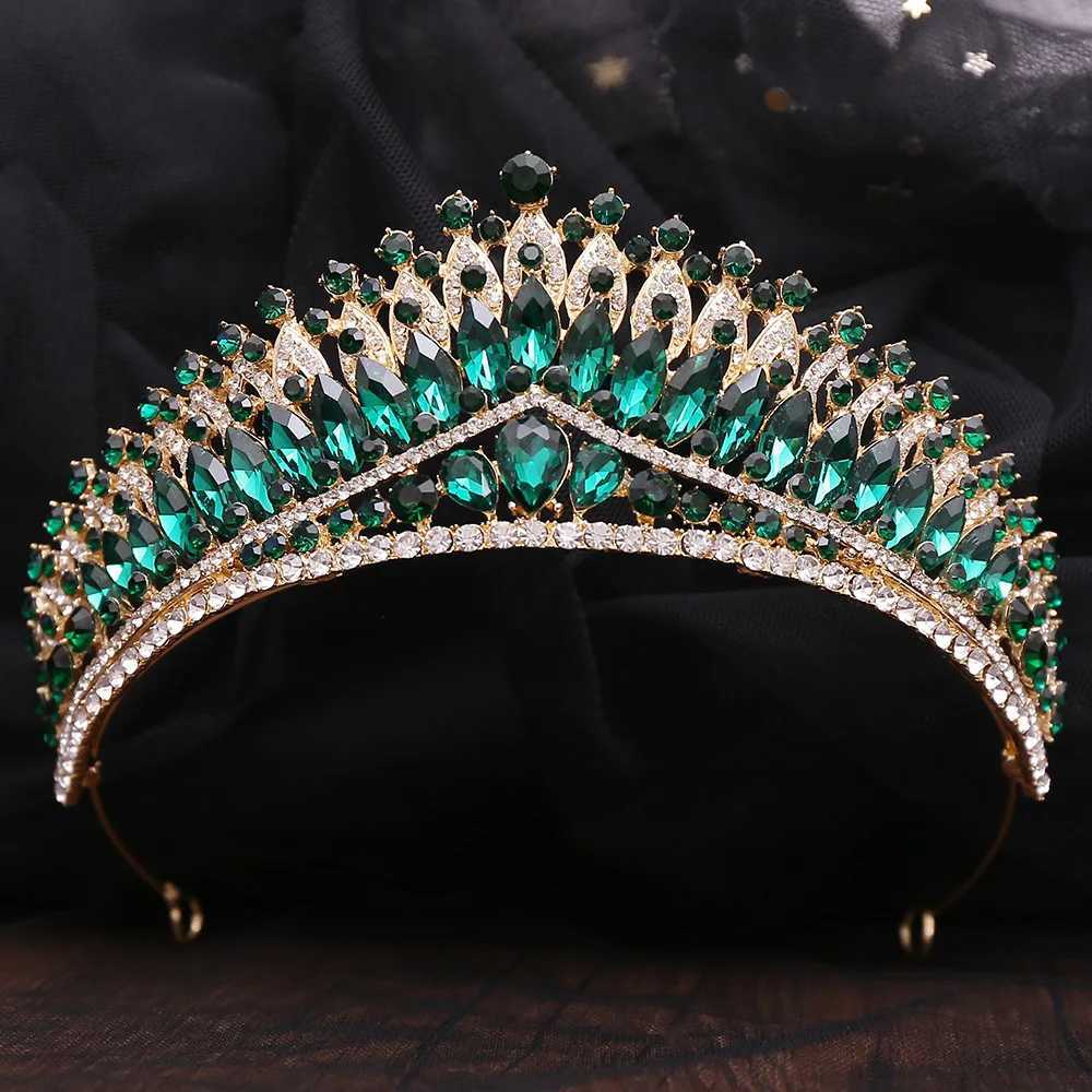 Bridal Hairwear Green Crystal Tiaras and Crowns for Women Wedding Bridal Hair Accessories Baroque Rhinestone Head Jewelry DiademX240913