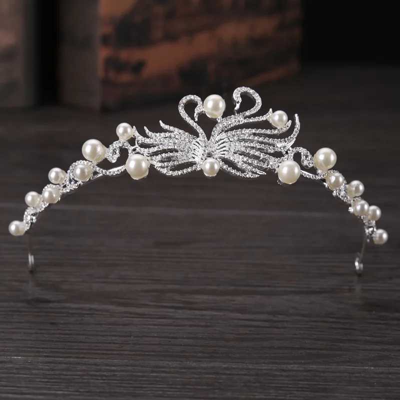 Women Simulation Pearl Fashion Tiaras Crown Bridal Wedding Elegant Dress Headpieces Ladies Swan Metal Hairband Hair JewelryX240913