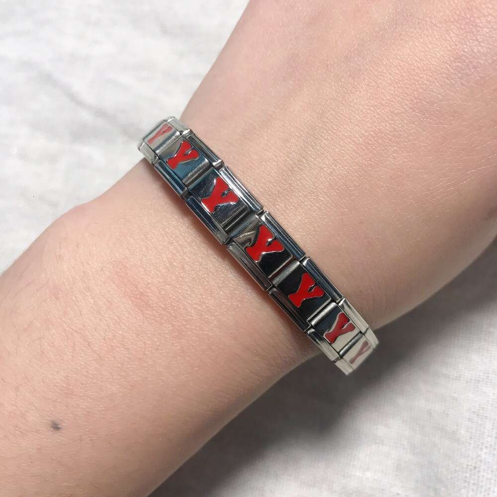 New Titanium Steel Red English Letter DIY Beads Italian Charm Bracelet Italian Charm Links Fit 9Mm Bracelet Jewelry DIY Making Gifts