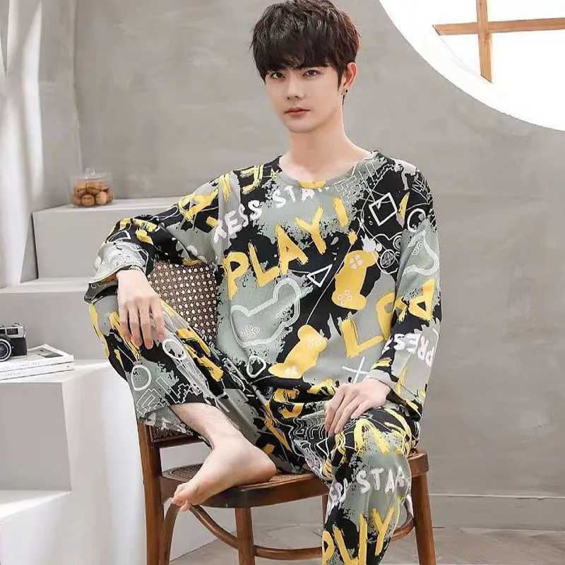 2024 New 2 Piece Mens Pajama Sets Home Rest Soft Long Sleeve Homewear Sets Party Pajamas Mens Casual Homewear Y240913