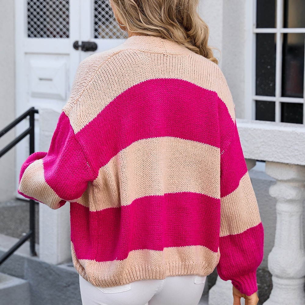 2024 autumn and winter new splicing color blocked oversized cardigan sweater jacket