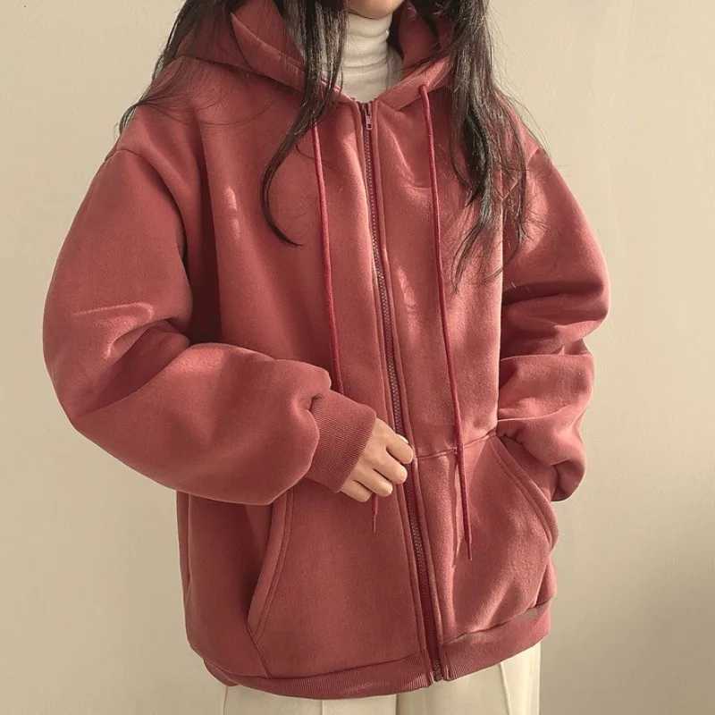 Women Harajuku Zip Up Hoodie Sweatshirts Vintage Long Sleeve Oversized Hoodies Autumn Korean Pocket Drawstring Streetwear M240912