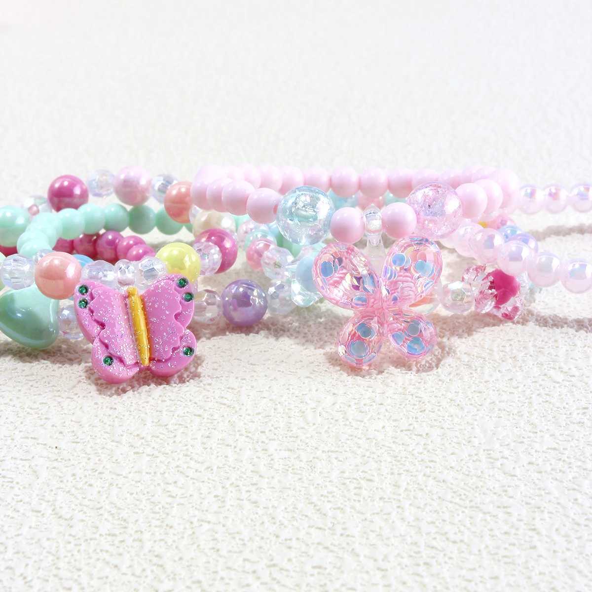 6 Girl Cute Butterfly Pendant Multi colored Beaded Bracelet Set Suitable for Holiday Parties Birthday Gifts Random Colors W240913