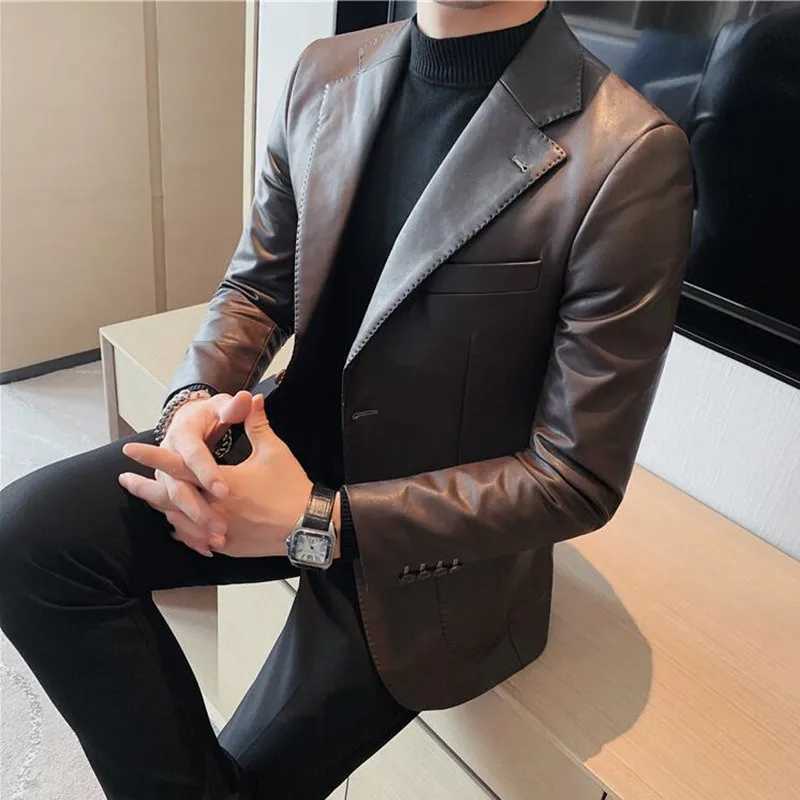 2023 Brand Clothing Men Spring High Quality Casual Leather Jacket/Male Slim Fit Fashion Leather Coat Plus Size S-3XLX240913