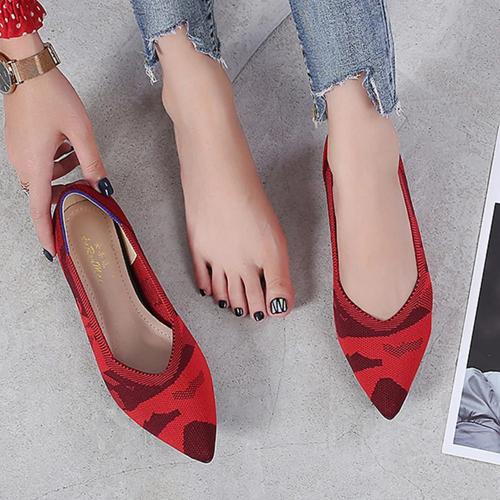 Women Slip-On Pointed Toe Ballet Flats Washable Knit Dress Shoes Comfortable for Dr Wedding Work Office 240904