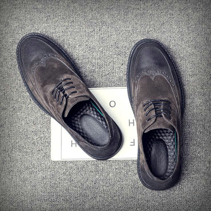 Fashion Brand Mens Flats New Casual British Style oxfords Business Men Dress suede Brogue Party Formal Shoes 2021 3fa3