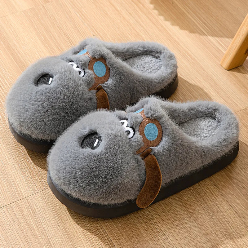 2024 fashion cotton slippers winter plush cute dog home indoor platform soled warm shoes non-slip couple fluff slippers 240910