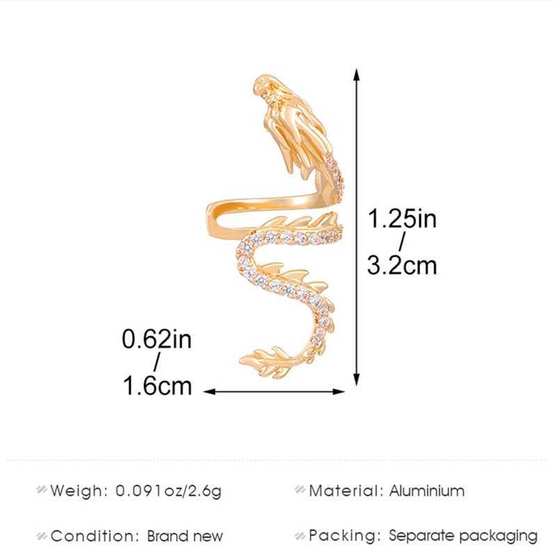 1PC Punk Vintage Dragon Ear Cuff No Piercing Earrings for Women Shiny Crystal Zircon Animal Gothic Cartilage Ear Clip JewelryX240913