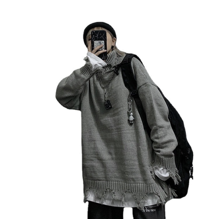 Halloween Men Sweaters Shabby style autumn and winter Harajuku style with lazy edges loose casual knitted sweaters for men and women Mens crew neck sw