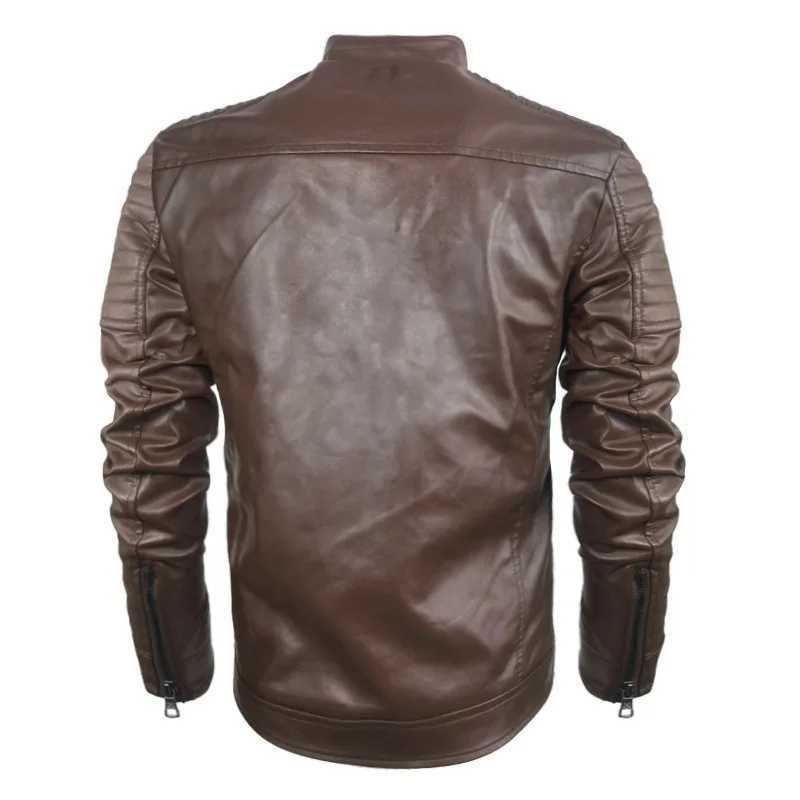 Stand Collar Motorcycle Leather Jacket Coat 2022 Autumn Winter New Mens Casual Fashion Trendy Mens Leather CoatX240913