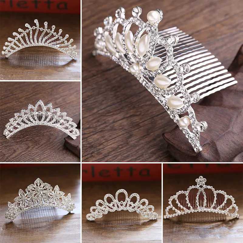 Kids Mini Crowns Hair Comb Crystal Rhinestone Pearl Heart Flower Tiaras Comb Hairpin Wedding Bridal Princess Crown Hair JewelryX240913