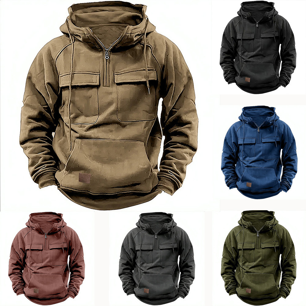 mens hoodie spring and autumn american retro hooded loose small loop hoodie for men and youth with multiple pockets and leather jackets crossborder ja
