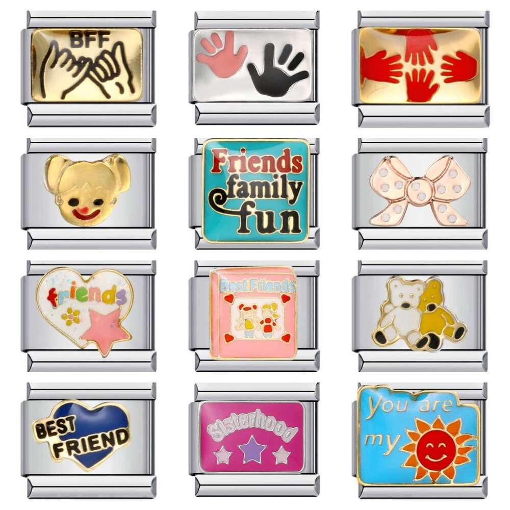 Friendship Series Titanium Steel Gold Plated Welding DIY Bead Italian Charm Bracelet Italian Charm Links Fit 9Mm Bracelet Jewelry DIY Making Gifts