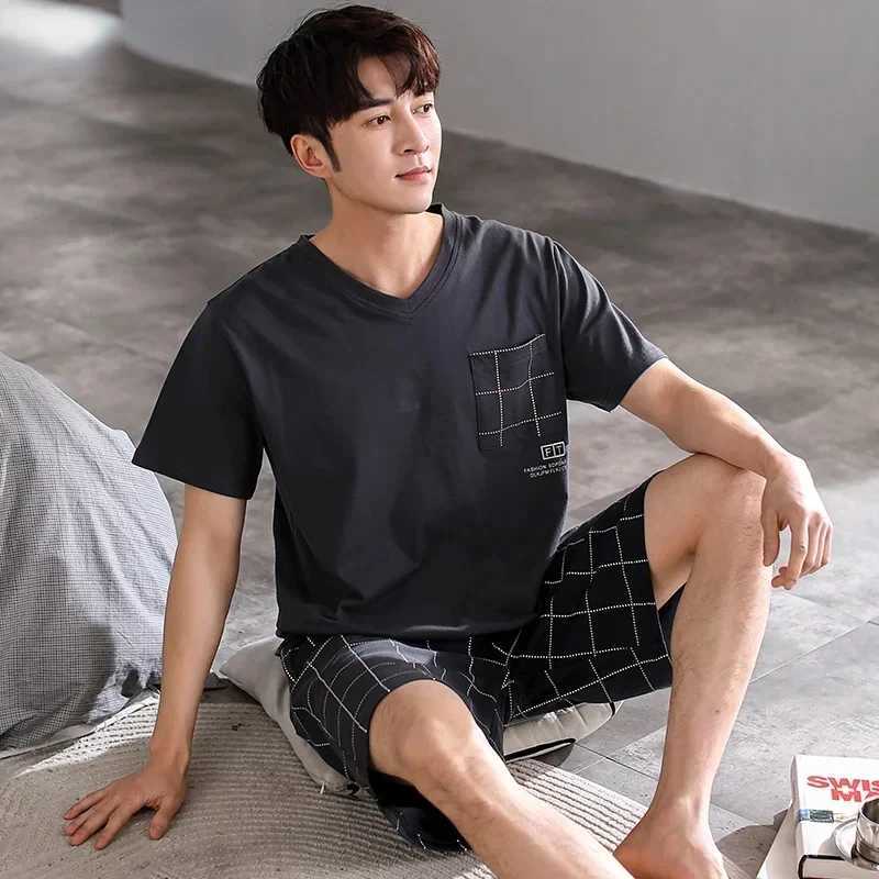 Dropshipping Pajama Set for Mens Cotten Pajamas Sleep Wear Big Size 3xl 4xl Pijamas Para Hombre Summer Cotton Shorts Sleepwear Y240913