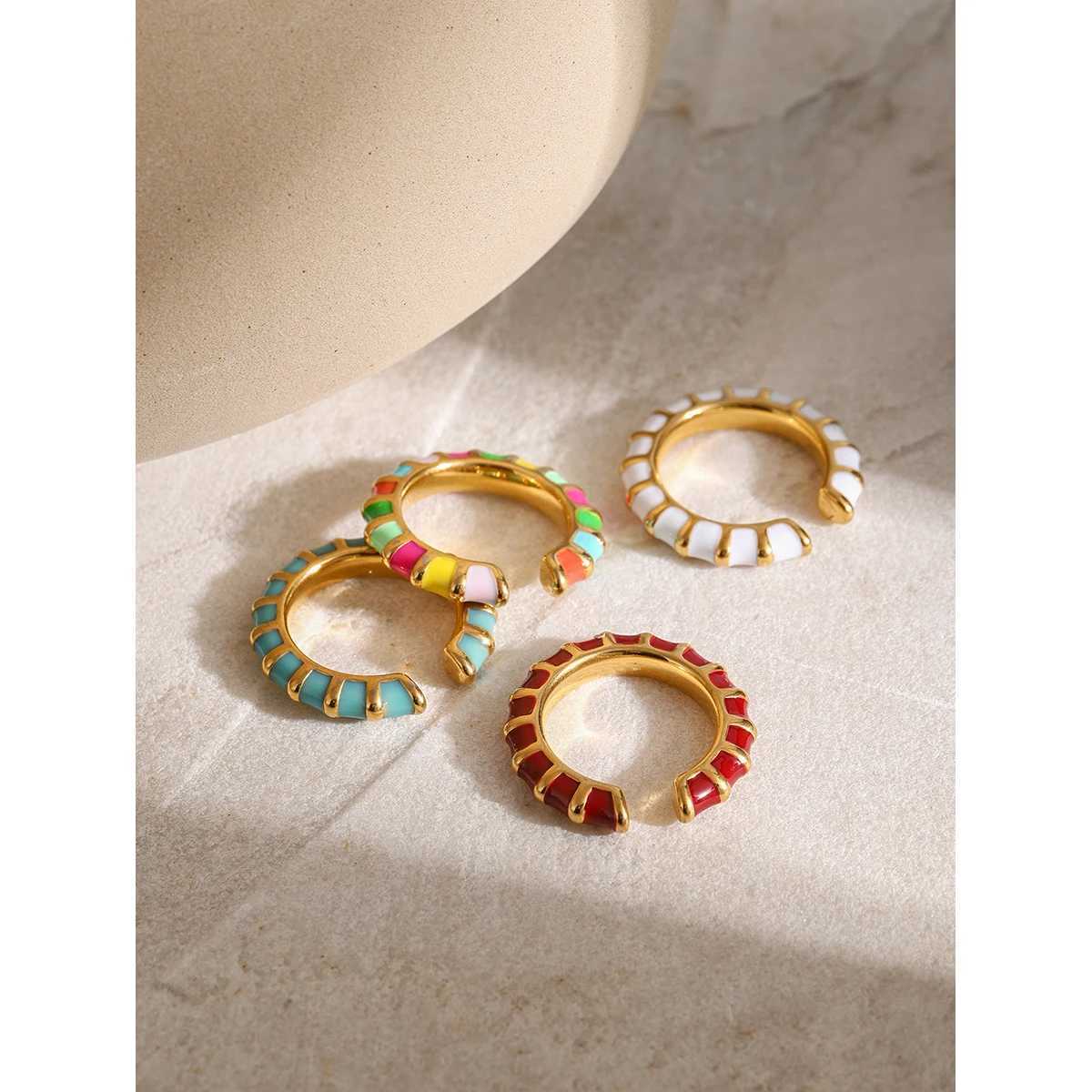 Uworld Colorful Enamel Stainless Steel Round Hoop Huggie Earrings Fashion Gold Plated Oil Dripping Charm Jewelry Women NewX240913