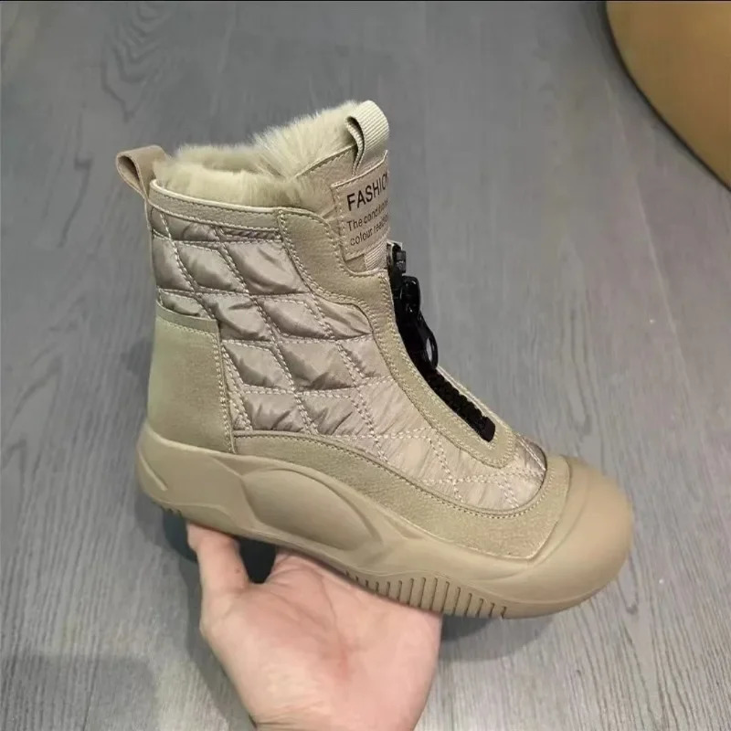 Retro Waterproof Snow Boots Winter Soft Sole Vulcanized Cotton Shoes with Plush Insulation High Top Womens Shoes Traf 240910