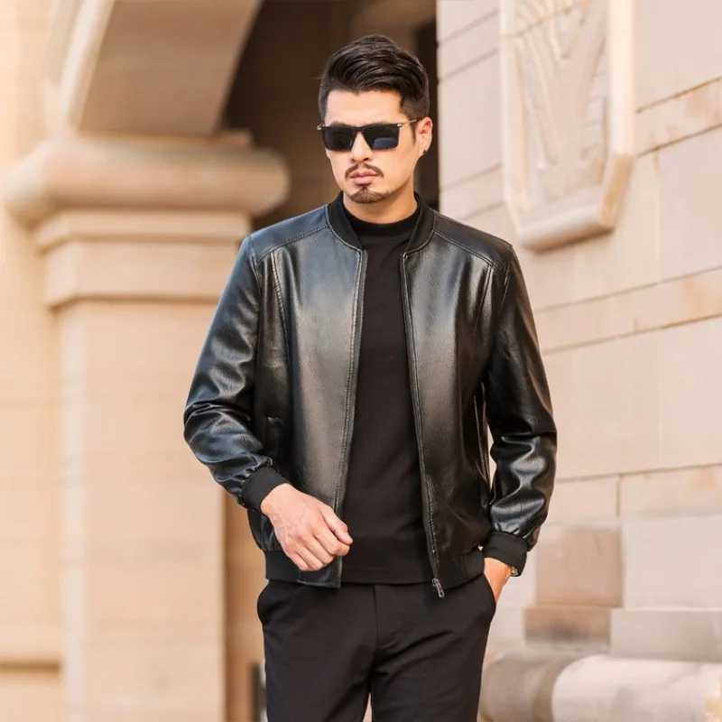 New Spring Autumn Men Slim Fit Casual Leather Jackets Good Quality Male Business Thin PU Leather Coats Mens Clothing Size 3XLX240913