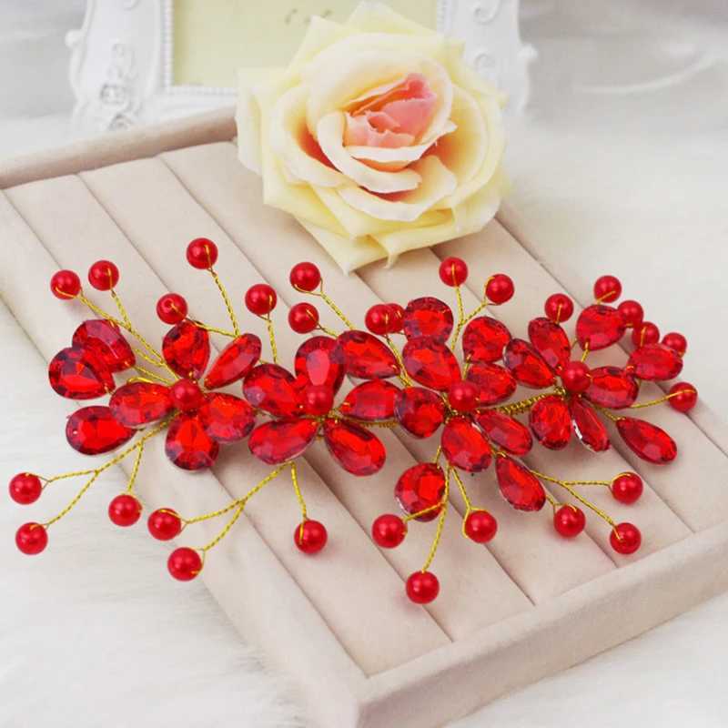 Womens Red Flower Wedding Bridal Party Accessary Handmade Hair Pin Clip JewelryX240913