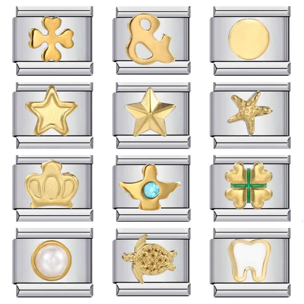 Simplified gold patterned bracelet made of titanium steel welded with oil droplets Italian Charm Links Stainless Steel Fit 9mm Bracelet Jewelry D