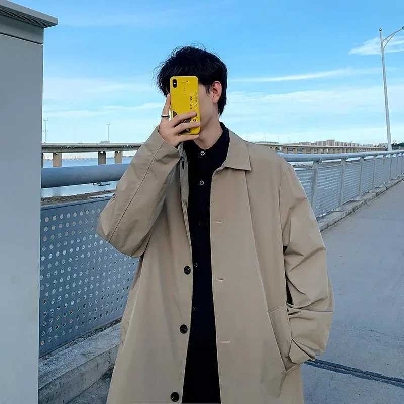 Trendy Medium-length Loose-fit Spring Autumn Jacket For Men Korean Style Casual Youth Versatile Trench Coat Thin Thickness Y240913