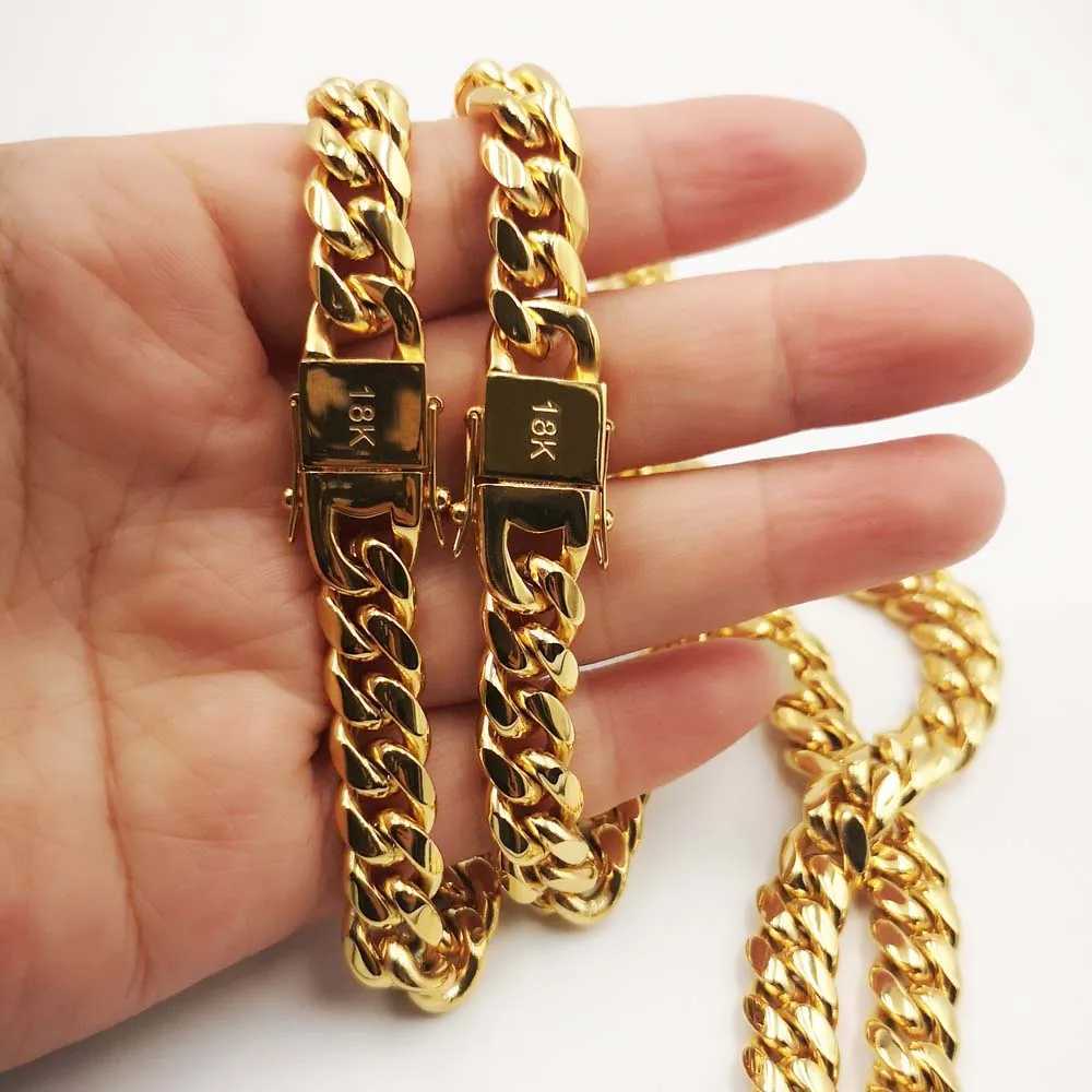 18K Gold Plated Stainless Steel Miami Curb Cuban Chain Link Bracelet Casting Clasp Hip hop Men Jewelry PromotionX240913