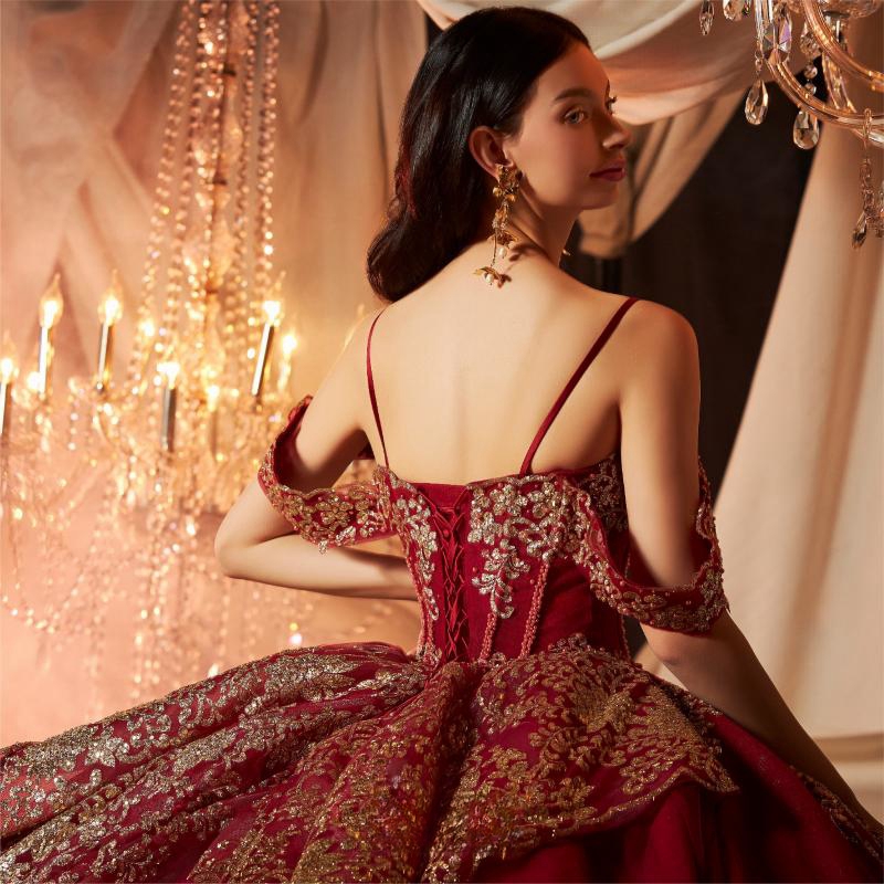 Champagne Off The Shoulder Ball Gown Quinceanera Dresses Sequined Appliques Lace Pleat Tull Corset Sweet 16 Dress Vestidos De XV Anos