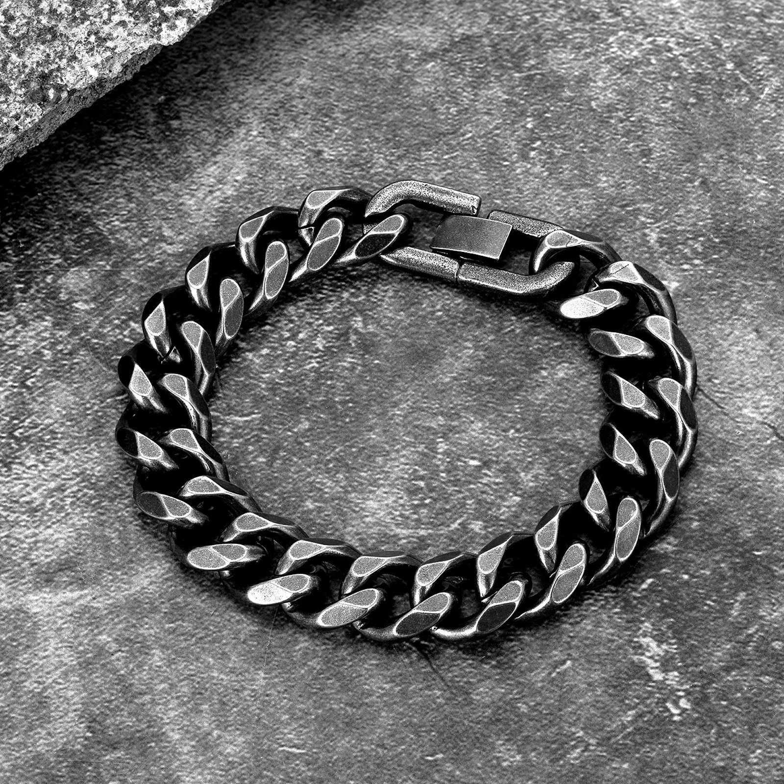Male Retro Stainless Steel Cuban Chain Bracelet Men Hip Hop on the Fashion hand Jewelry Miami Chain Bracelets For Boy Gift HotX240913