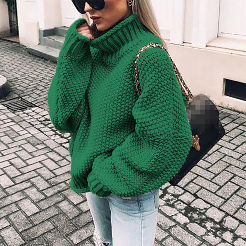 Autumn and winter pullover new thick thread women's rolled edge high neck batball sleeve knitted sweater