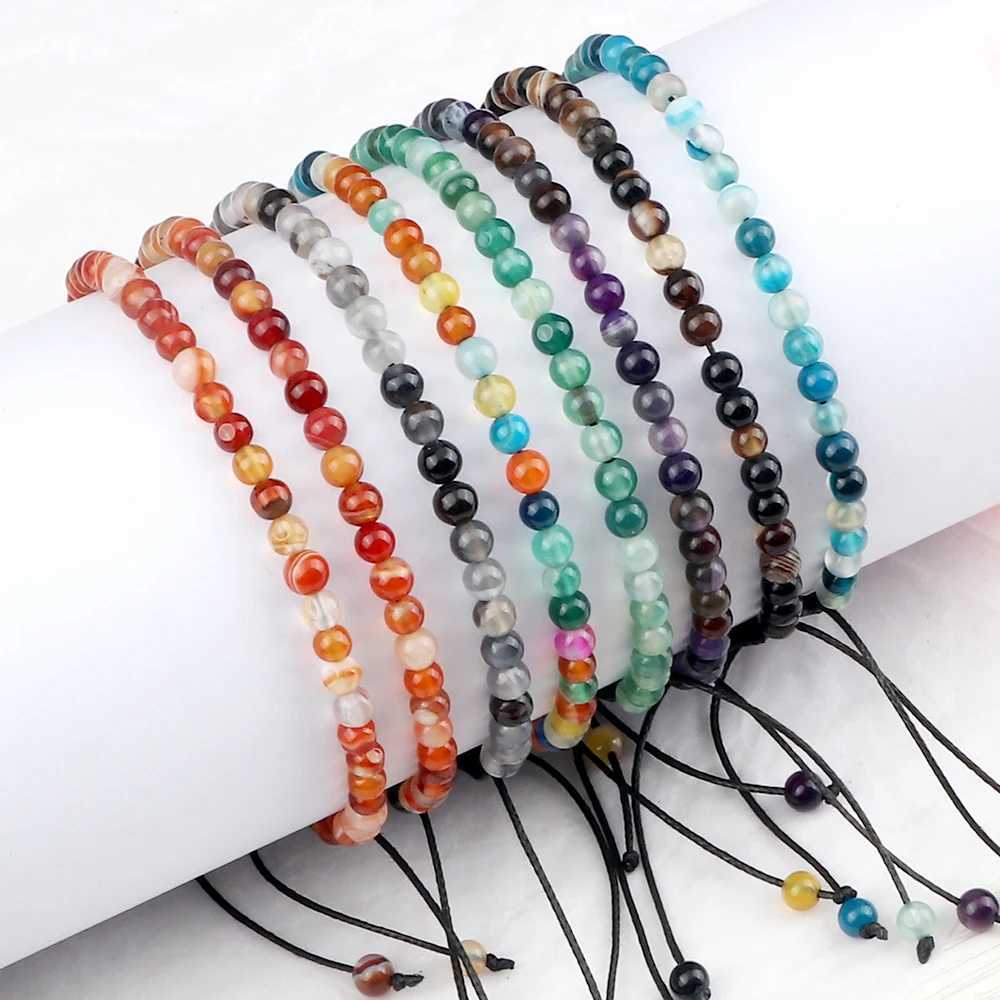 Adjustable 4mm Chakra Bead Bracelet Mini Natural Stone Agate Lava Tiger Eye Bracelet and Bracelet Womens Gift Jewelry W240913