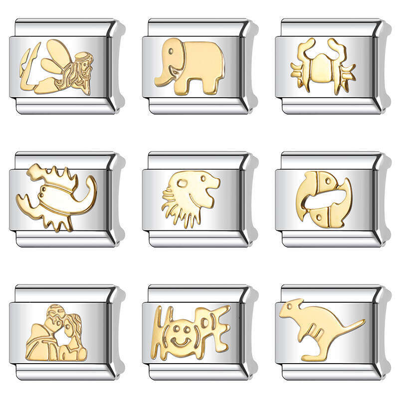 New Women's Gift gold cute animal Bead Italian Charms Links Bangle Beads Fit 9mm Stainless Steel Bracelet Making DIY For Women Fashion Jewelry