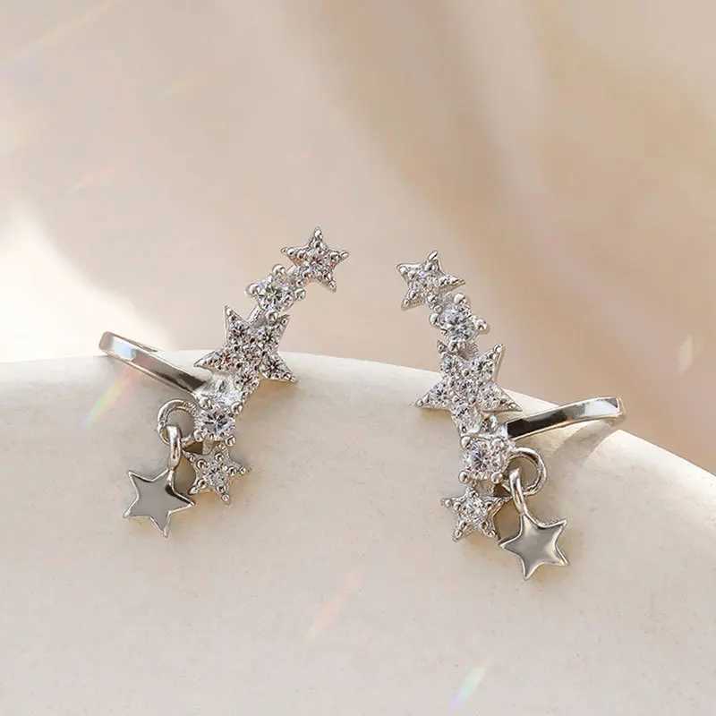 925 Sterling Silver Korean Version Simple Pav Crystal Star Ear Bone Clip Women Fashion Temperament Wedding Party JewelryX240913