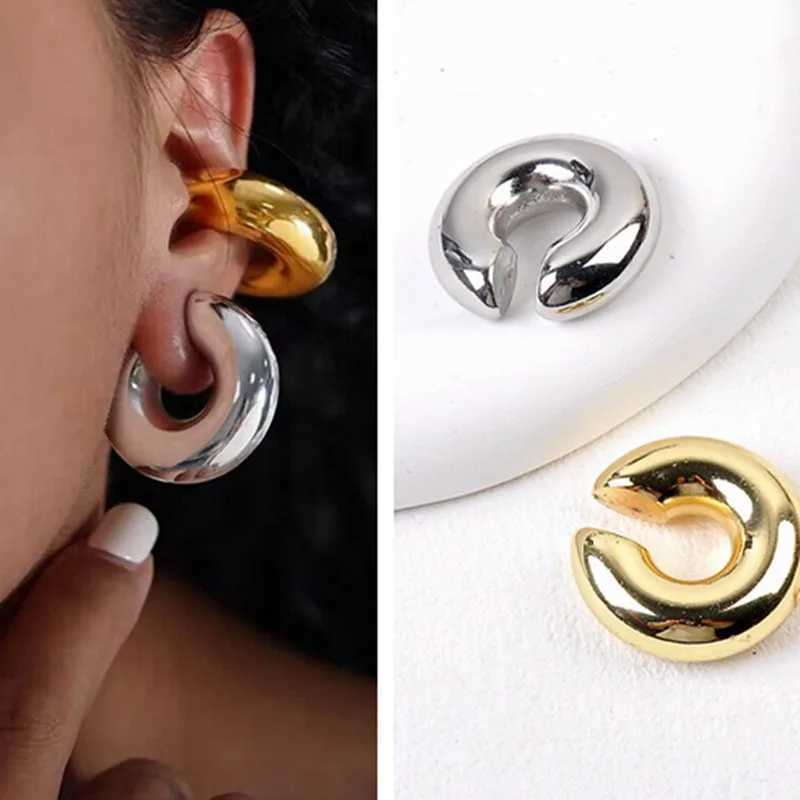Punk Non Piercing Chunky Round Circle Clip Earring for Women Gold Color C Shape Ear Cuff Stud Tube Thick Earclips Jewelry GiftsX240913