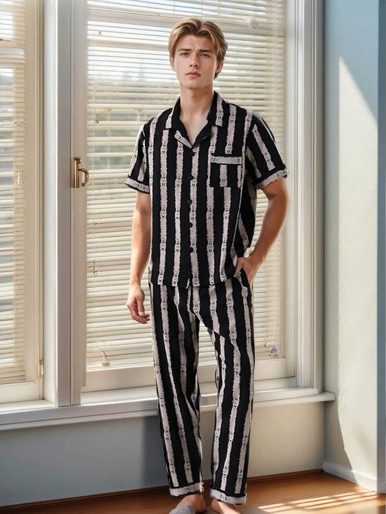 Mens Summer Cardigan Lapel Casual Short Sleeve Thin Suit Home Wear Y240913