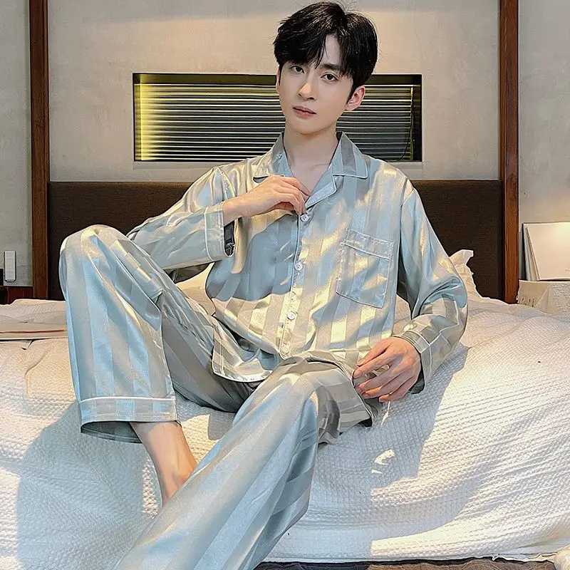 Men Fashion Button Pyjamas Sets Men Long Sleeve Solid Casual Sleepwear Pajamas Set Men Soft and Comefortable Nightwear Suit Y240913