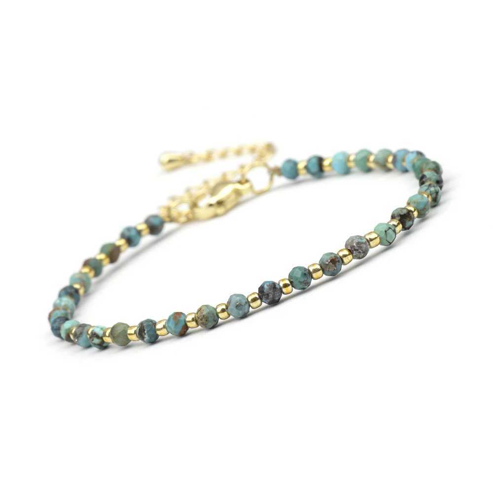 1 piece of 3mm natural turquoise and seed bead bracelet with brass buckle for daily wear birthday stone Mothers Day gift W240913