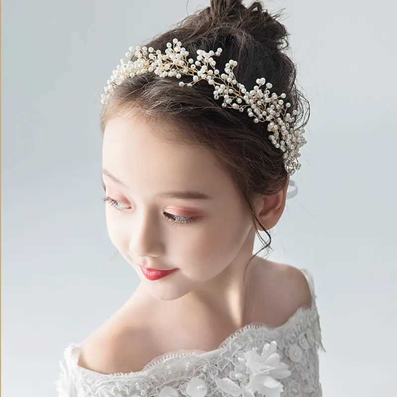 FORSEVEN Gold/Silver Color Pearls Headband Headpieces Women Kids Tiara Bride coroa Noiva Wedding Hair Jewelry AccessoriesX240913