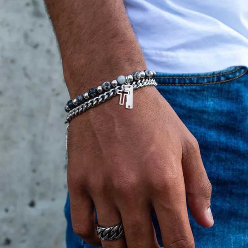 Vnox Unisex Cuban Chain Bracelets for Men Women Religion Charm Cross BraceletNever Fade Wheat Figaro Rope Link Chain WristbandX240913