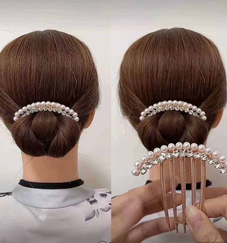 Elegant Pearl Hair Combs Hairpin Women Luxury Crystal Bun Decor Wedding Bridal Hair Claw Clips Hair Jewelry AccessoriesX240913