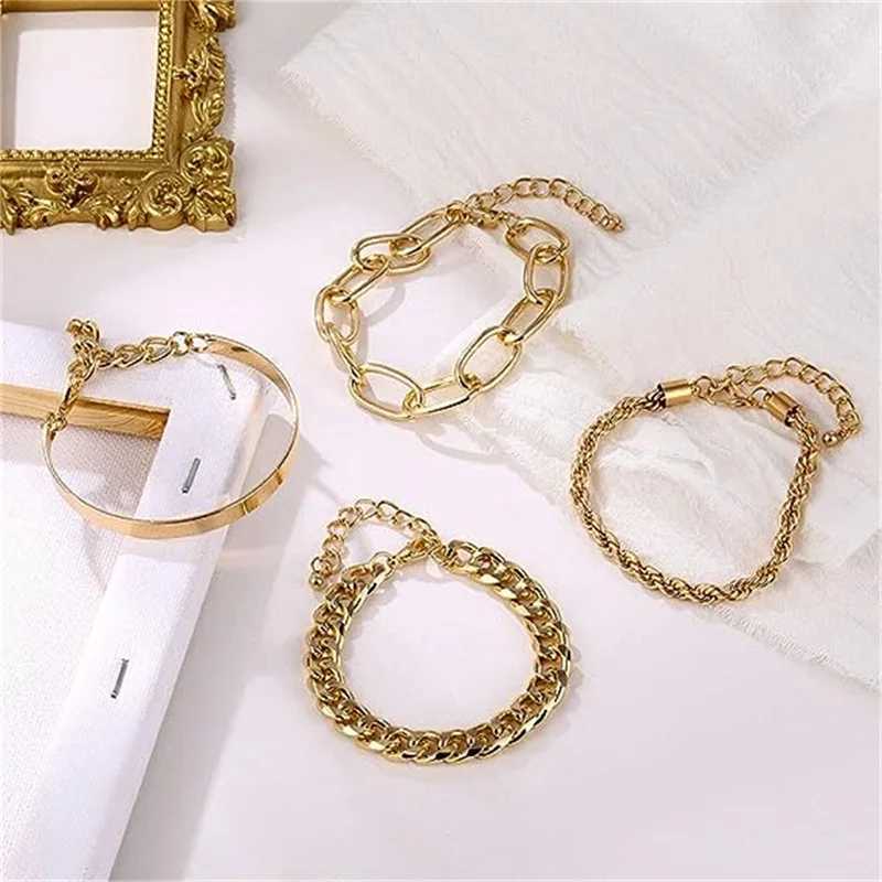 HNSP 4-piece Stainless Steel Bracelet Set For Women Jewelry Female Hand Chain AccessoriesX240913