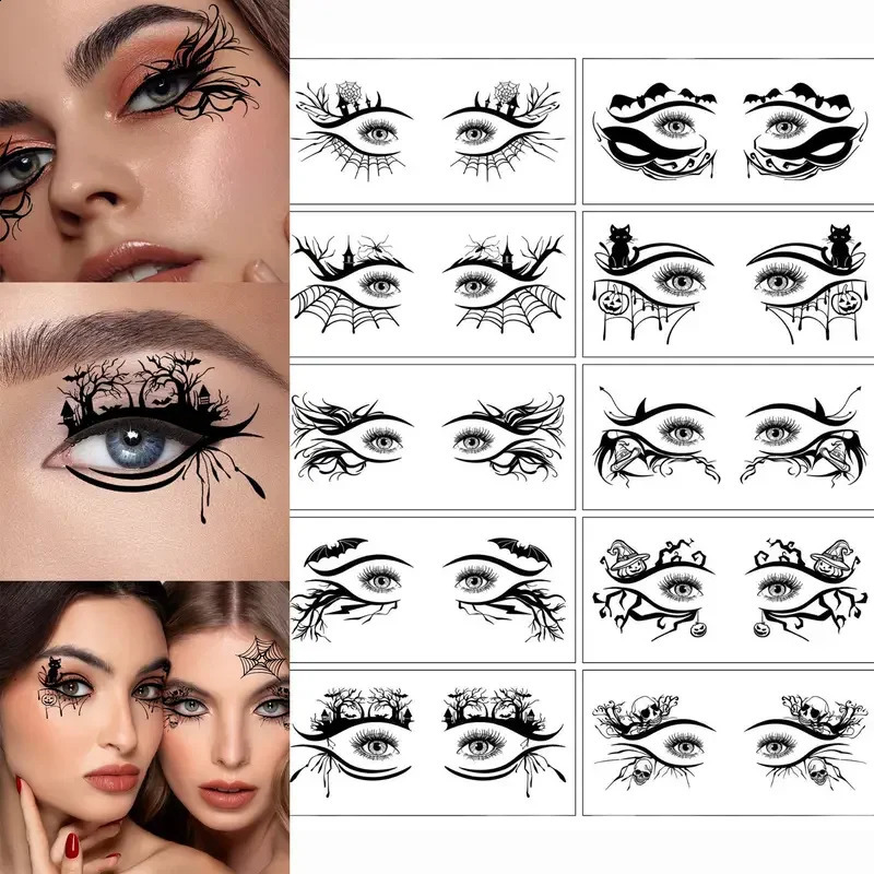 10 Halloween Removable Temporary Eye Tattoo StickersCan Be Used Realistic TattoosWaterproof and SweatproofHalloween Makeup 240910