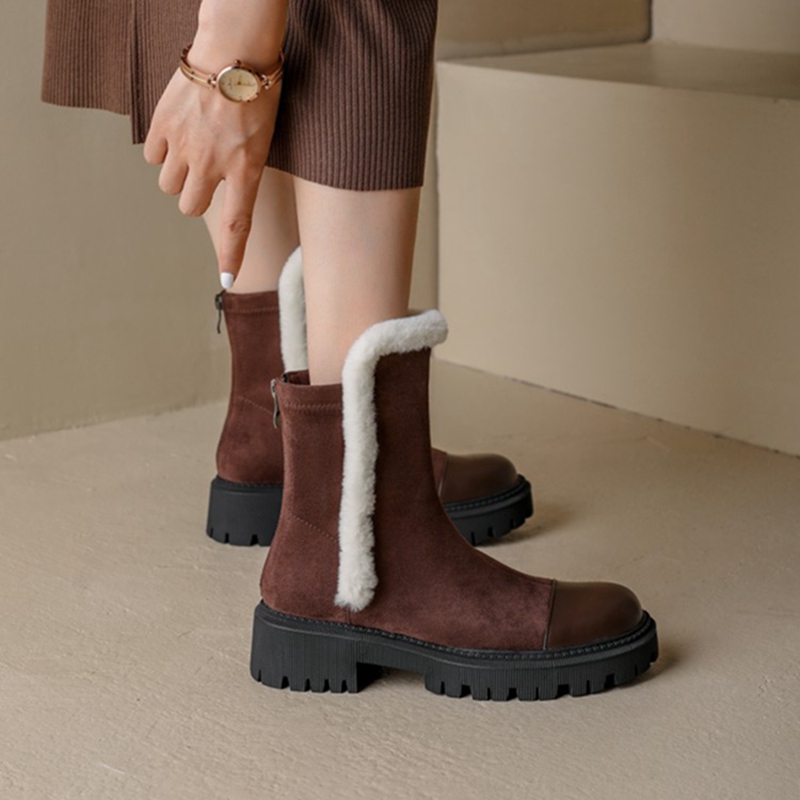 New Winter Women Shoes Suede Boots Women Round Toe Chunky Boots Thick Heel Shoes Designer Boots Solid 2021 Fashion Shoes Women