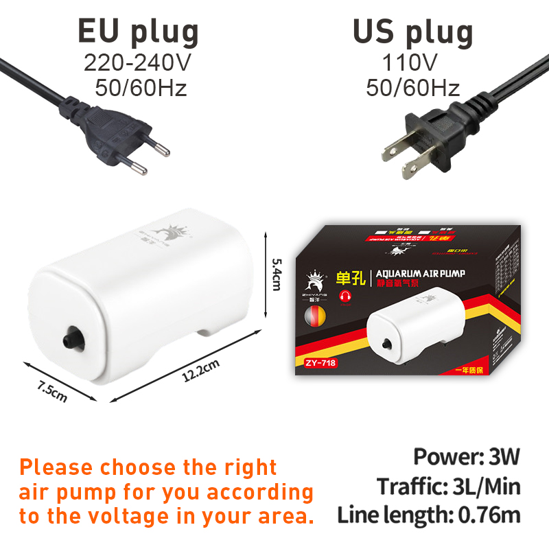 3W Silent Aquarium Air Pump Ultra Silent Fish Tank Air Compressor 220V-240V 110V Bubble Pump for Aquarium Oxygenation