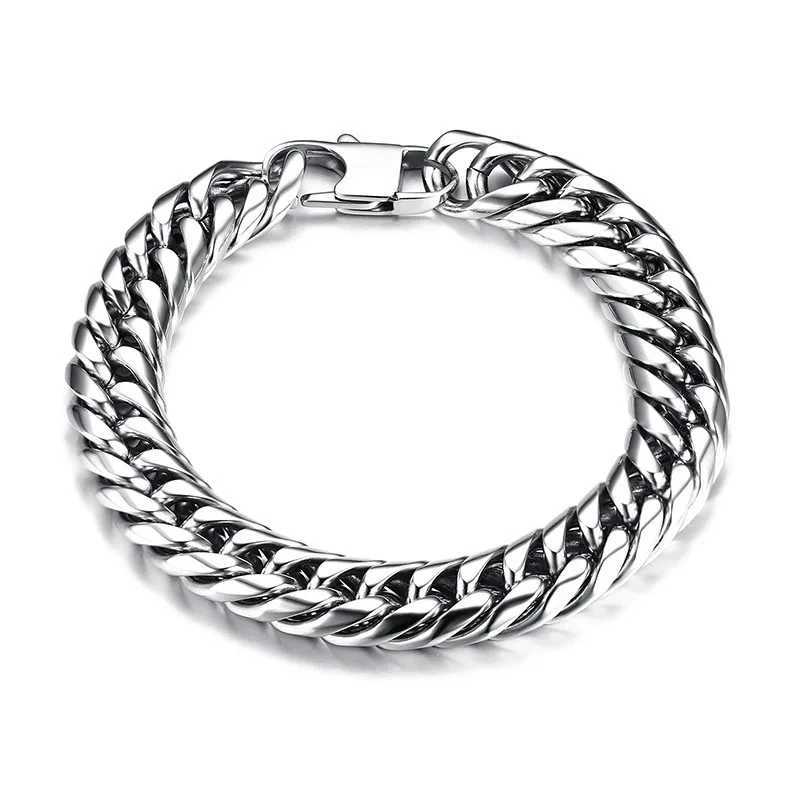 HNSP Stainless Steel Hand Chain Bracelet For Men Punk 8mm-14mm Wide Thick Cuban Chains Male Jewelry AccessoriesX240913