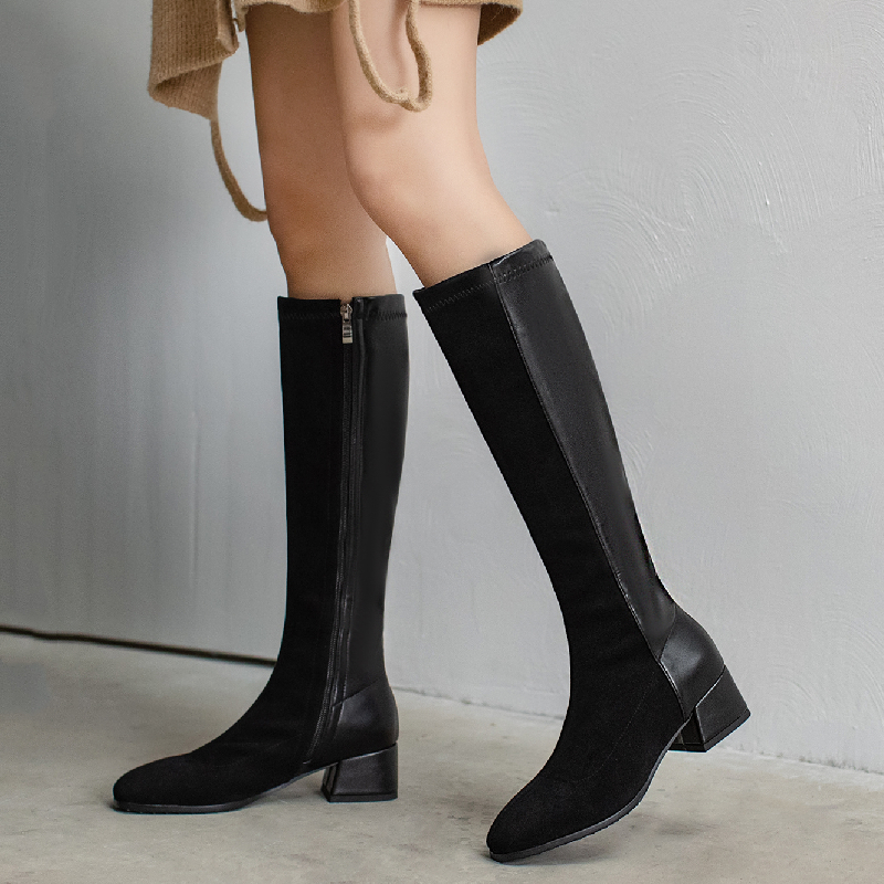 Knee Fashion High Women Suede Autumn Winter Warm Boots Female Black Low Heels Riding Boot Footwear Shoes Woman Comfortable bee1